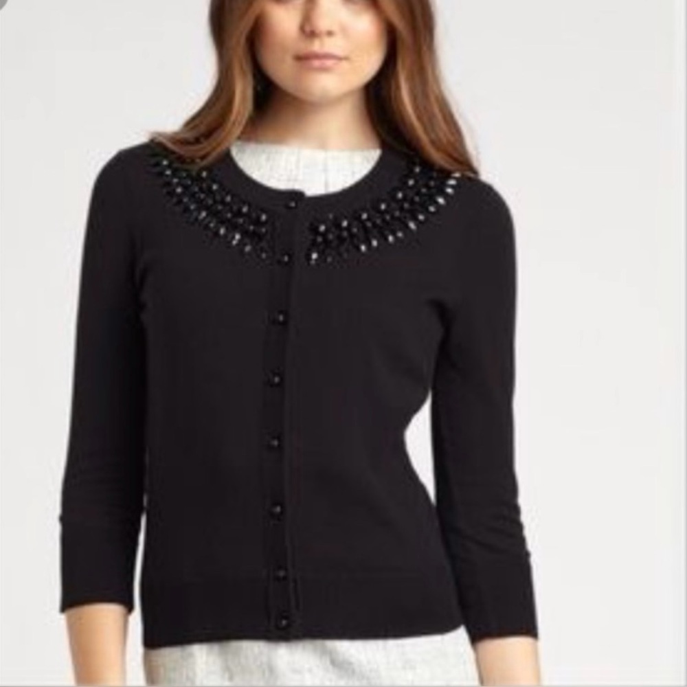 KATE SPADE Kiki Black Cashmere/Silk/Cotton Blend Cardigan Medium